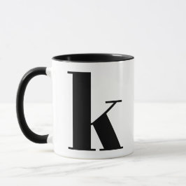 Caneca Monograma Moderno Letra Inicial k Preto e Branco