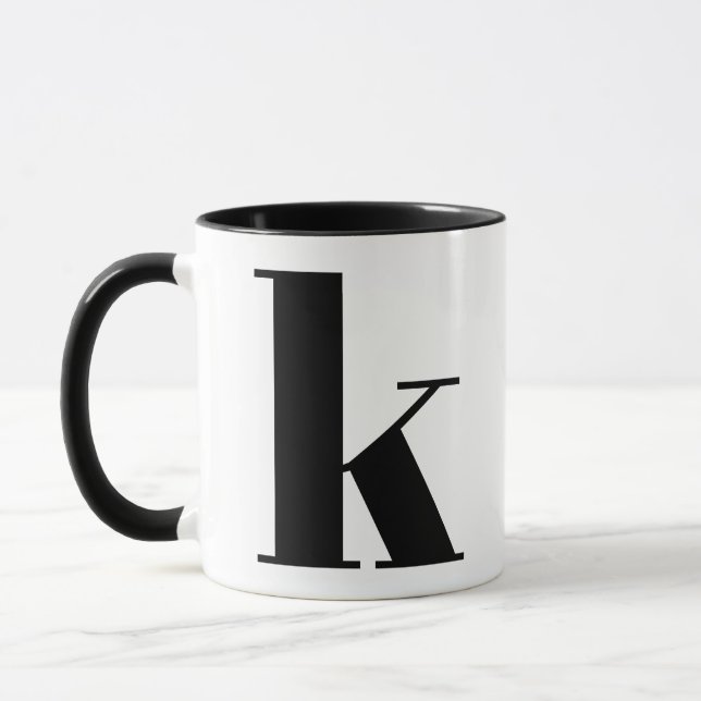 Caneca Monograma Moderno Letra Inicial k Preto e Branco (Esquerda)