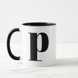 Caneca Monograma Moderno - Letra Inicial p Preto e Branco