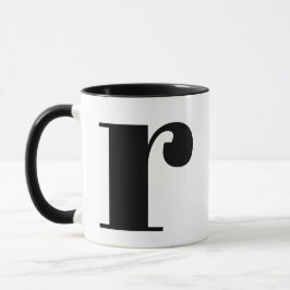 Caneca Monograma Moderno - Letra Inicial r Preto e Branco
