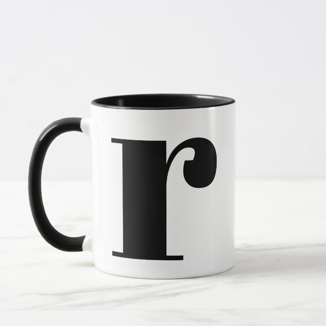 Caneca Monograma Moderno - Letra Inicial r Preto e Branco (Esquerda)