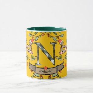 Caneca Monograma "N" de Natal Retro Bastante Bastante
