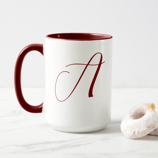 Caneca Monograma Nome Inicial Profundo Red White Casament (Com Donut)