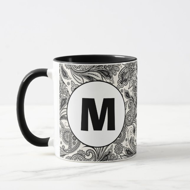 Caneca Monograma paisley preto e branco (Esquerda)