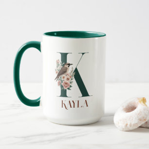 Caneca Monograma Pequeno Pássaro Personalizado K Inicial