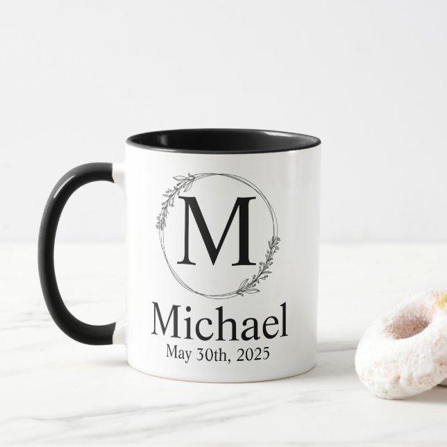 Caneca Monograma Personalizada de Casamento (Com Donut)