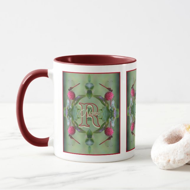 Caneca Monograma Personalizado Arte de Libélula com a Ini (Com Donut)
