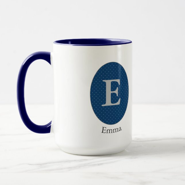 Caneca Monograma Personalizado Azul Elegante (Esquerda)