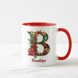 Caneca Monograma personalizado B Ornamentado vermelho Dou