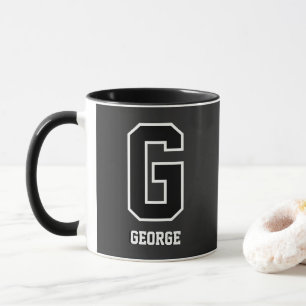 Caneca Monograma Personalizado Branco Preto Personalizado