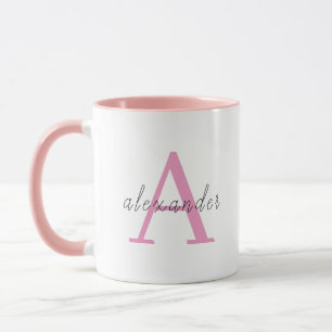 Caneca Monograma personalizado cor-de-rosa com seu nome