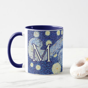 Caneca Monograma Personalizado da Noite Estrelada Arte de
