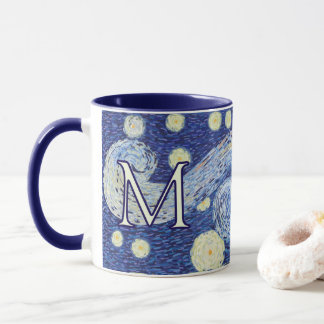 Caneca Monograma Personalizado da Noite Estrelada Arte de