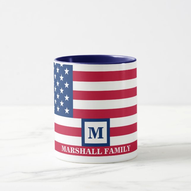 Caneca Monograma Personalizado de Bandeira Americana 4 De (Centro)