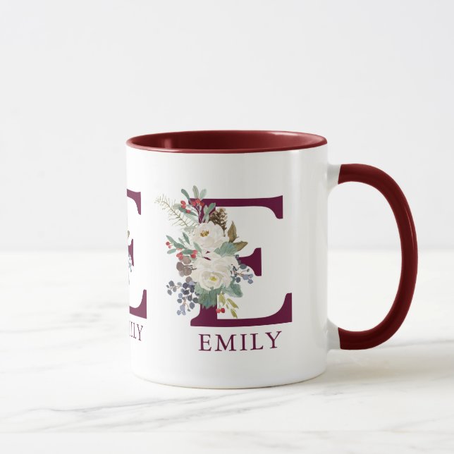 Caneca Monograma personalizado de flores de Natal (Direita)