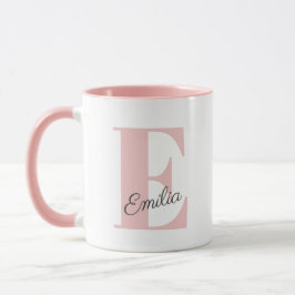 Caneca Monograma personalizado e nome cor-de-rosa-chic