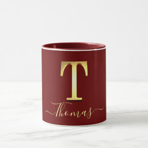 Caneca Monograma Personalizado Elegante Dourado T Nome Mu