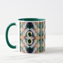 Caneca Monograma Personalizado Inicial Nome Peônia Arte