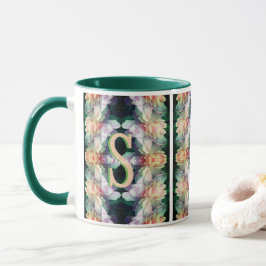 Caneca Monograma Personalizado Inicial Nome Peônia Arte