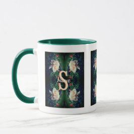 Caneca Monograma Personalizado Inicial Nome Rosa Bege