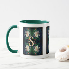Caneca Monograma Personalizado Inicial Nome Rosa Bege