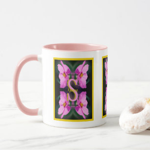 Caneca Monograma Personalizado Inicial Nome Rosa Cosmos