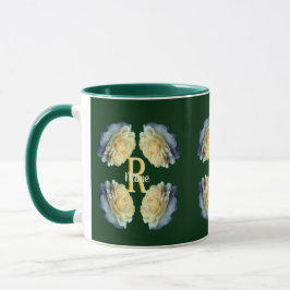 Caneca Monograma Personalizado Inicial Nome Rosas Amarela