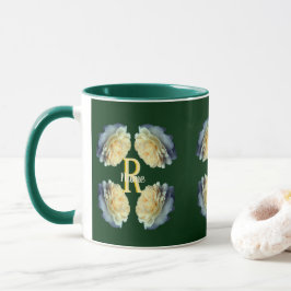 Caneca Monograma Personalizado Inicial Nome Rosas Amarela