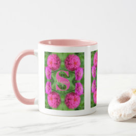 Caneca Monograma Personalizado Inicial Nome Zínias Rosa