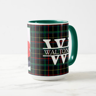 Caneca Monograma Personalizado, Nome e Xadrez Escura Foto