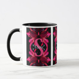 Caneca Monograma Personalizado Seu Nome Inicial Arte Flor
