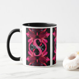Caneca Monograma Personalizado Seu Nome Inicial Arte Flor