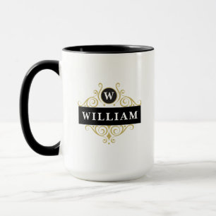 Caneca Monograma Personalizável Dourado Elegante