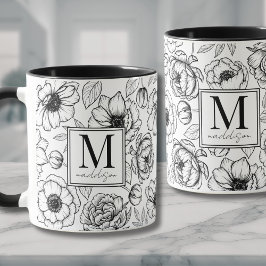 Caneca Monograma Preto Branco Elegante