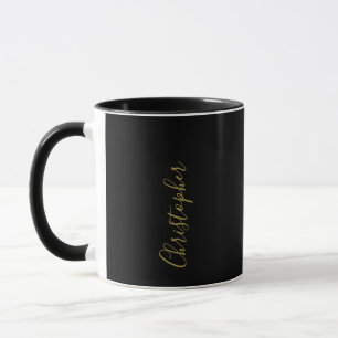Caneca Monograma Preto Dourado Nome em Letra Minimalista