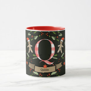 Caneca Monograma "Q" de Natal Retro Bonito com o nome