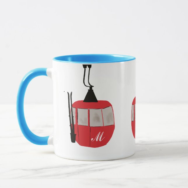Caneca Monograma Retro Red Ski Gondola Lift Personalizado (Esquerda)