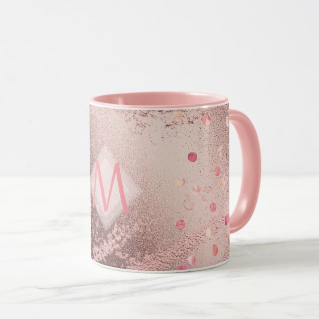 Caneca Monograma ROSEGOLD Folha Metálica Confetti (Frente Esquerda)