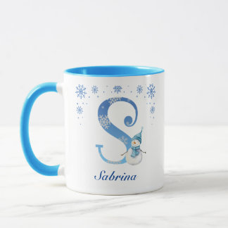 Caneca Monograma S de Flocos de Neve Personalizados