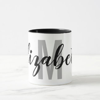 Caneca Monograma Simples de Cinzas Pretas e Script