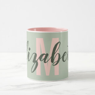 Caneca Monograma Simples Militar Verde Leve, Rosa