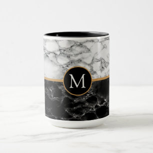 Caneca Monograma Sua Letra Mágica Preta Branco Marble Gif