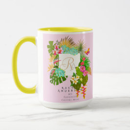 Caneca Monograma tropical de jardim rosa
