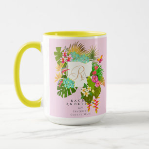 Caneca Monograma tropical de jardim rosa