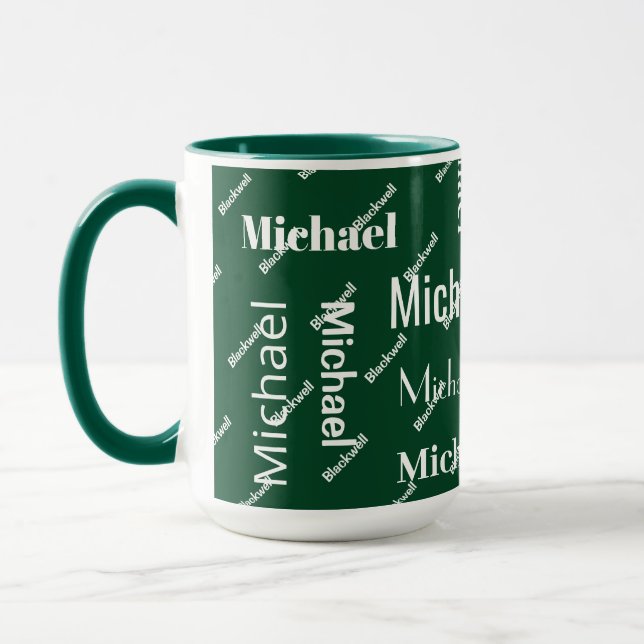 Caneca Monograma verde e branco repetindo primeiro e Sobr (Esquerda)