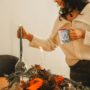 Caneca Monograma "W" de natal retrô bonito com nome