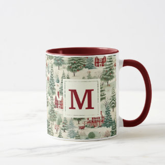 Caneca Monograma Woodland Rustic Country Christmas Cute