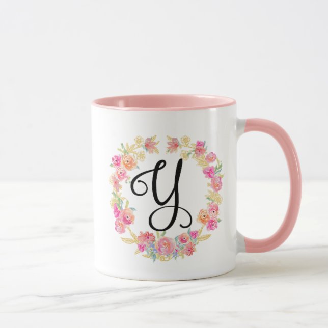 Caneca Monograma (Y), cor-de-rosa, coroa (Direita)