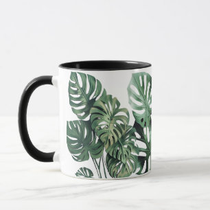 Caneca Monstera folha branca e negra