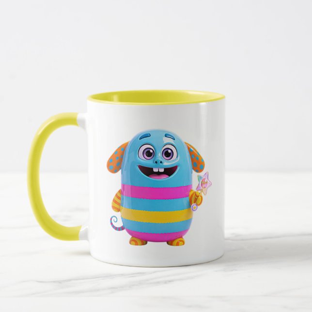 Caneca Monstro Arco-Íris Fofo Personagem Feliz (Esquerda)